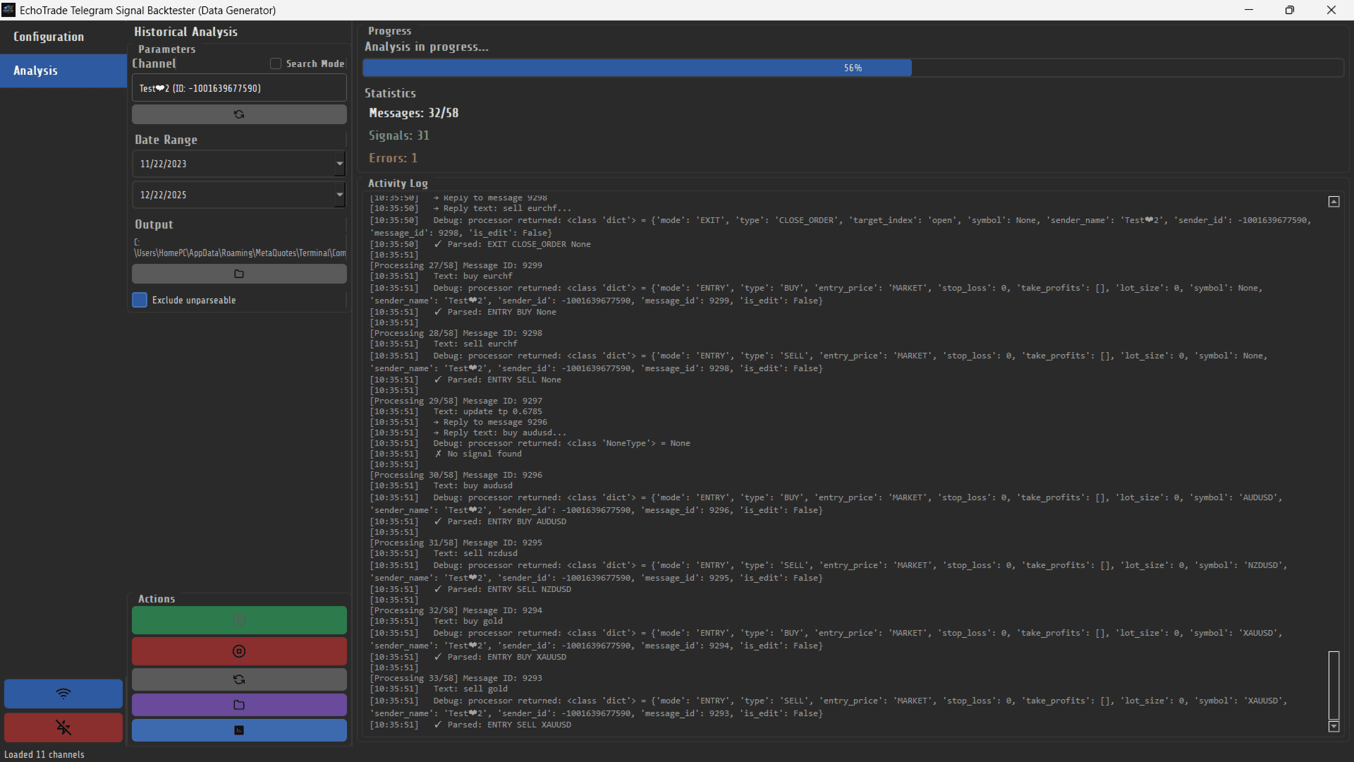 EchoTrade Telegram Signal Backtester screenshot 2